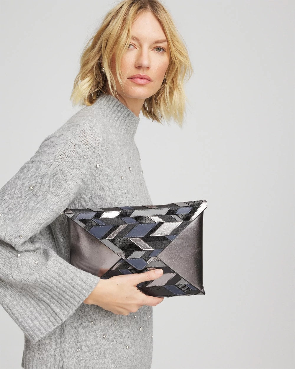 Chico's | Embellished Envelope Clutch/ Metallic