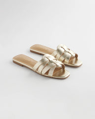 Chico's | Leather Cassidy Cross-Strap Slide Shoes/ Gold