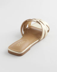 Chico's | Leather Cassidy Cross-Strap Slide Shoes/ Gold
