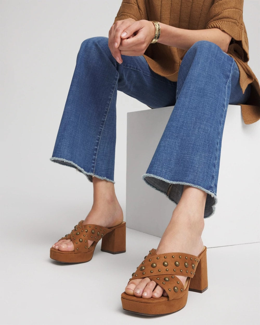 Chico's | Vale Western Suede Block Heels/ Cognac