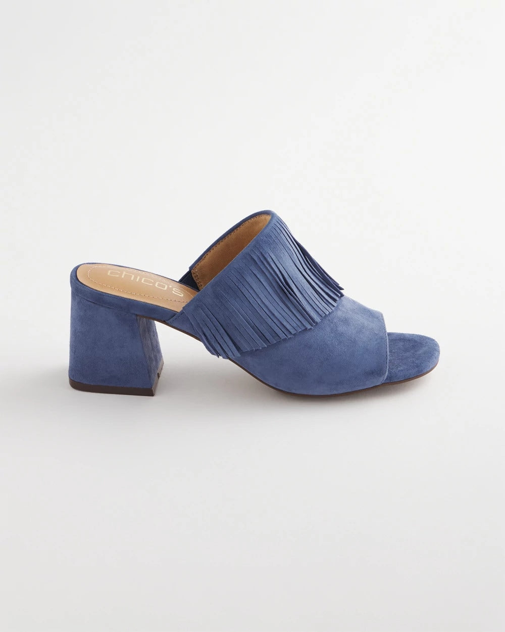 Chico's | Blue Lotus Suede Fringe Block Heels/ Blue Lotus