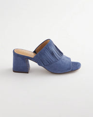 Chico's | Blue Lotus Suede Fringe Block Heels/ Blue Lotus
