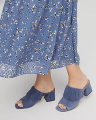 Chico's | Blue Lotus Suede Fringe Block Heels/ Blue Lotus