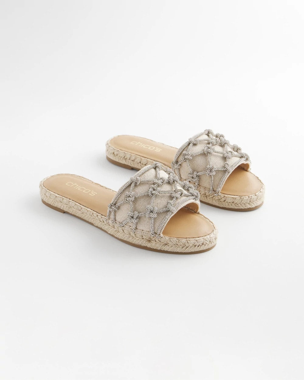 Chico's | Linen Knotted Espadrille Slides/ Silver
