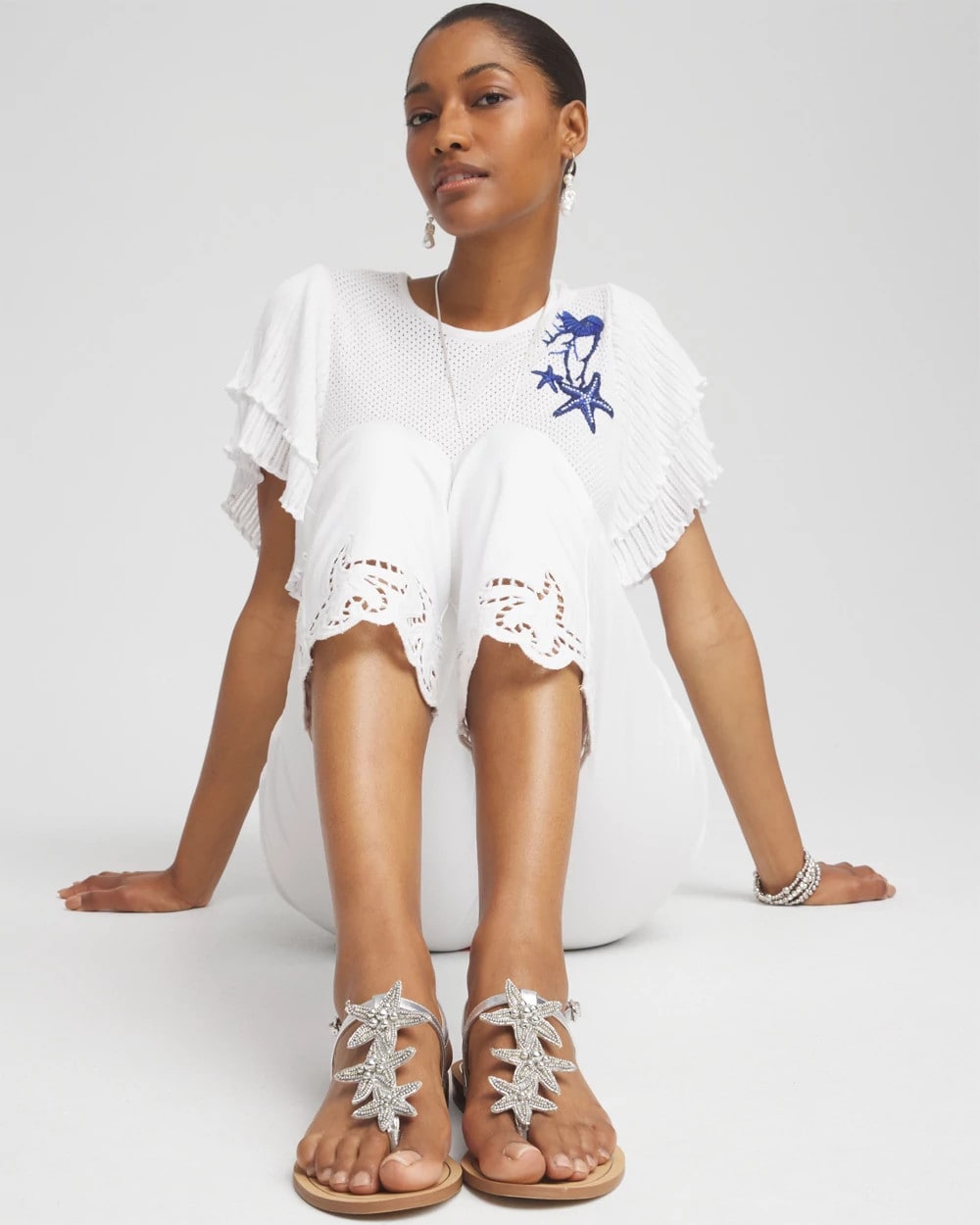 Chico's | Beach Starfish T-Strap Sandals/ Silver
