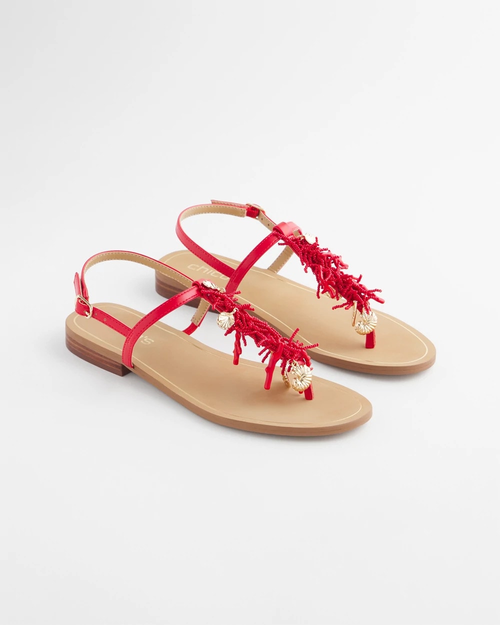 Chico's | Coral Beach T-Strap Sandals/ Red
