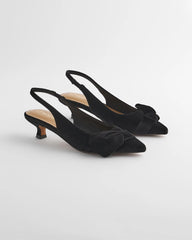Chico's | Charm Velvet Bow Kitten Heels/ Black