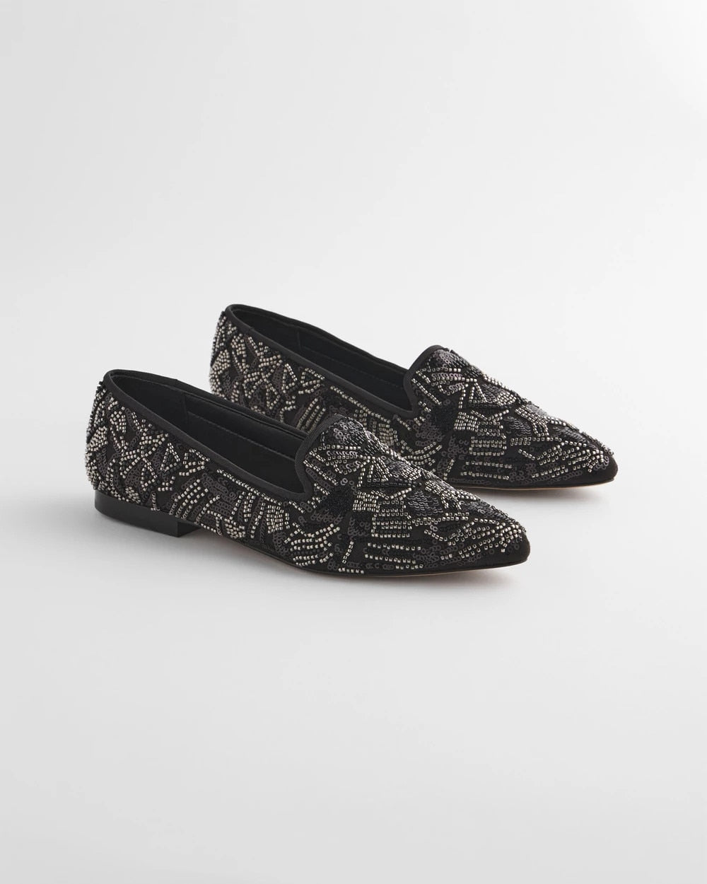 Chico's | Gwyn Art Deco Beaded Flats/ Black
