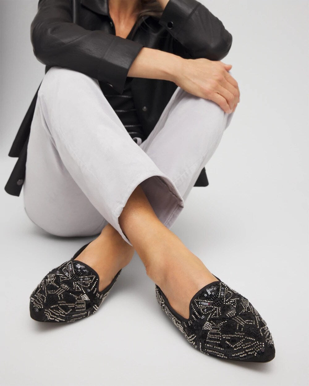 Chico's | Gwyn Art Deco Beaded Flats/ Black