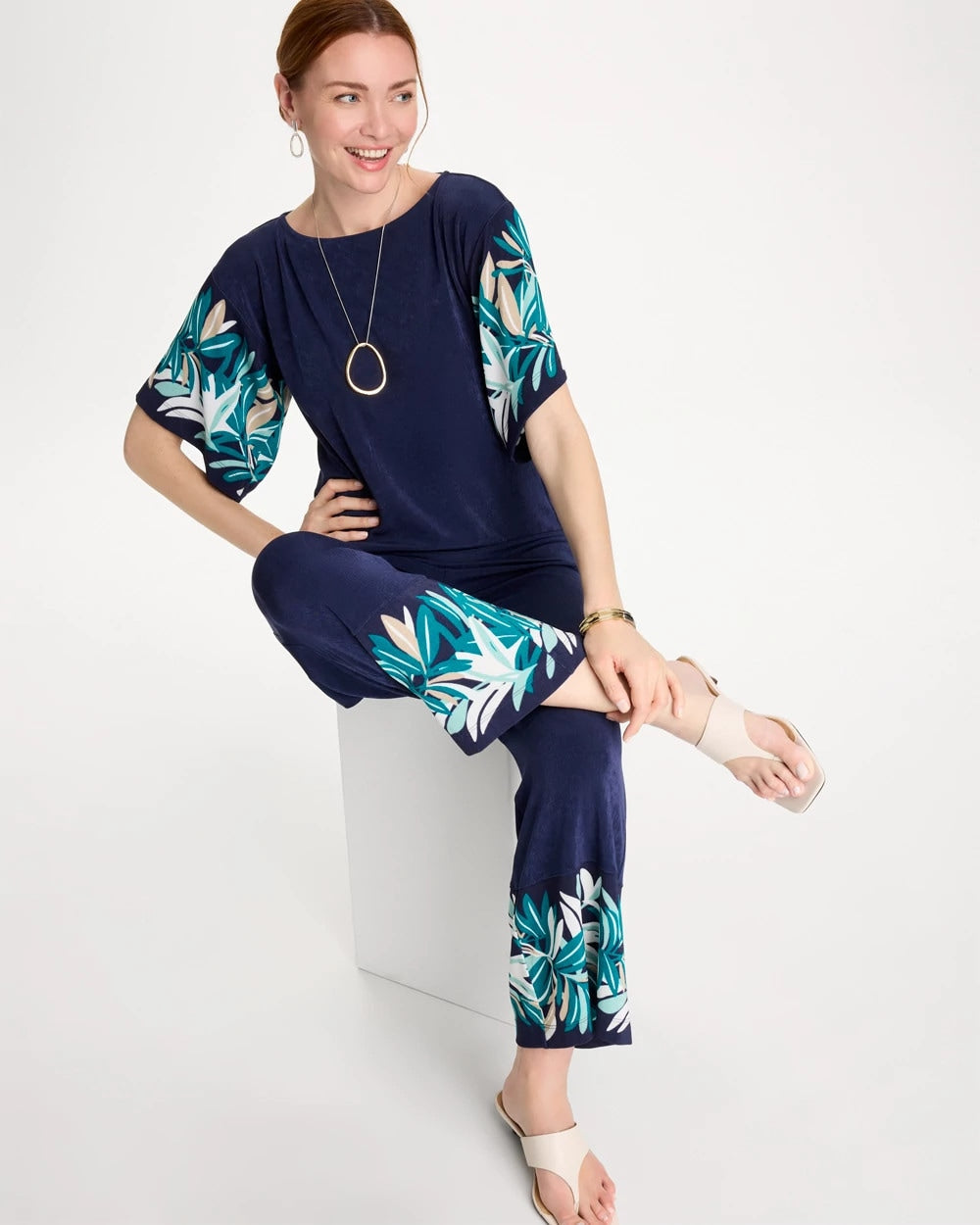 Chico's | Travelers™ Palm Border Crop Pant/ Kings Navy