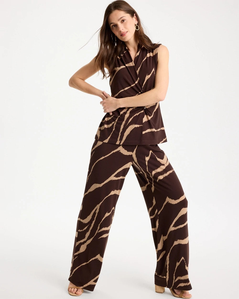 Chico's | Travelers™ Zebra Knit Wide-Leg Pants/ Cocoa Bean