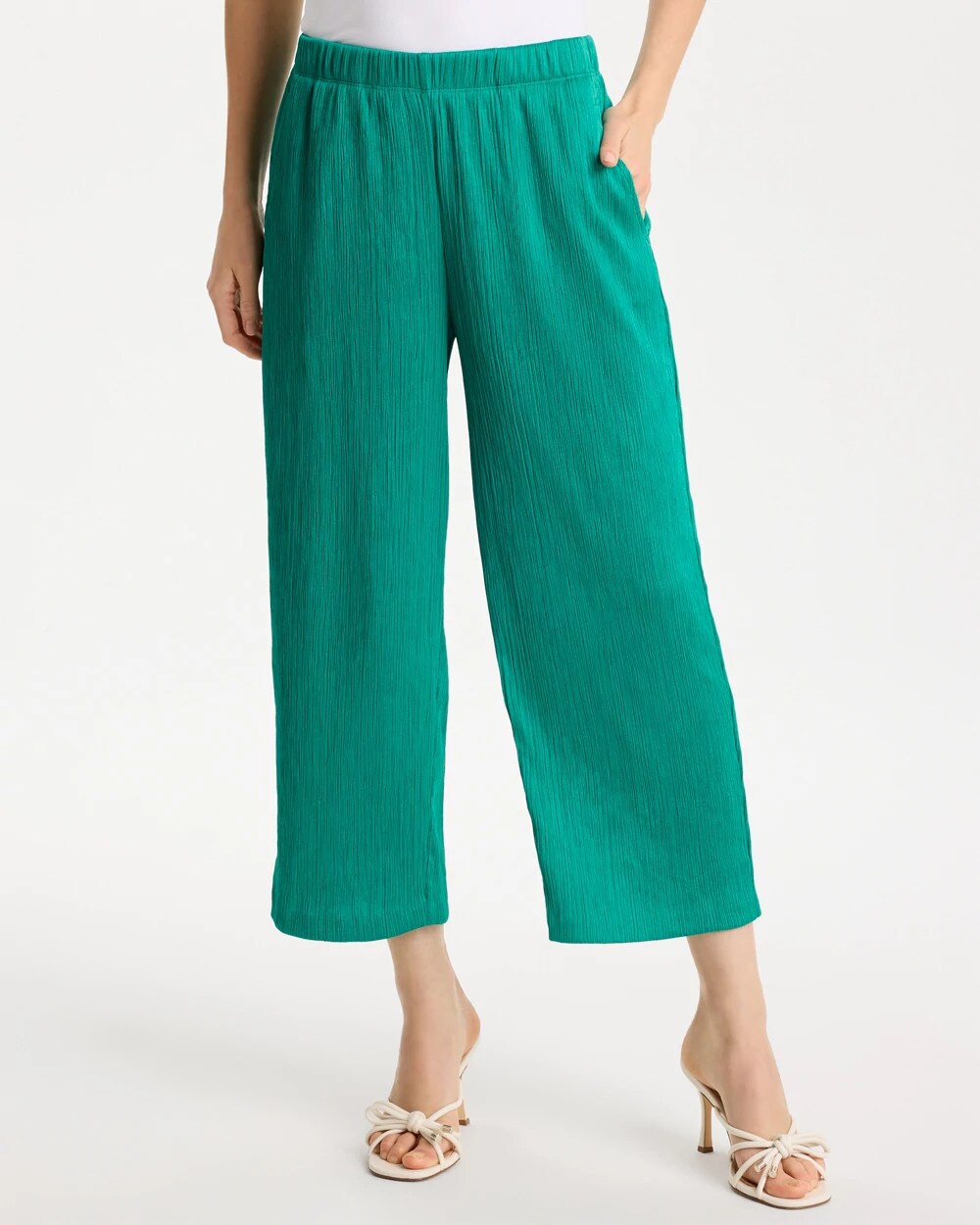 Chico's | Petite Travelers™ Crinkle Textured Crop Pants/ Topanga Green