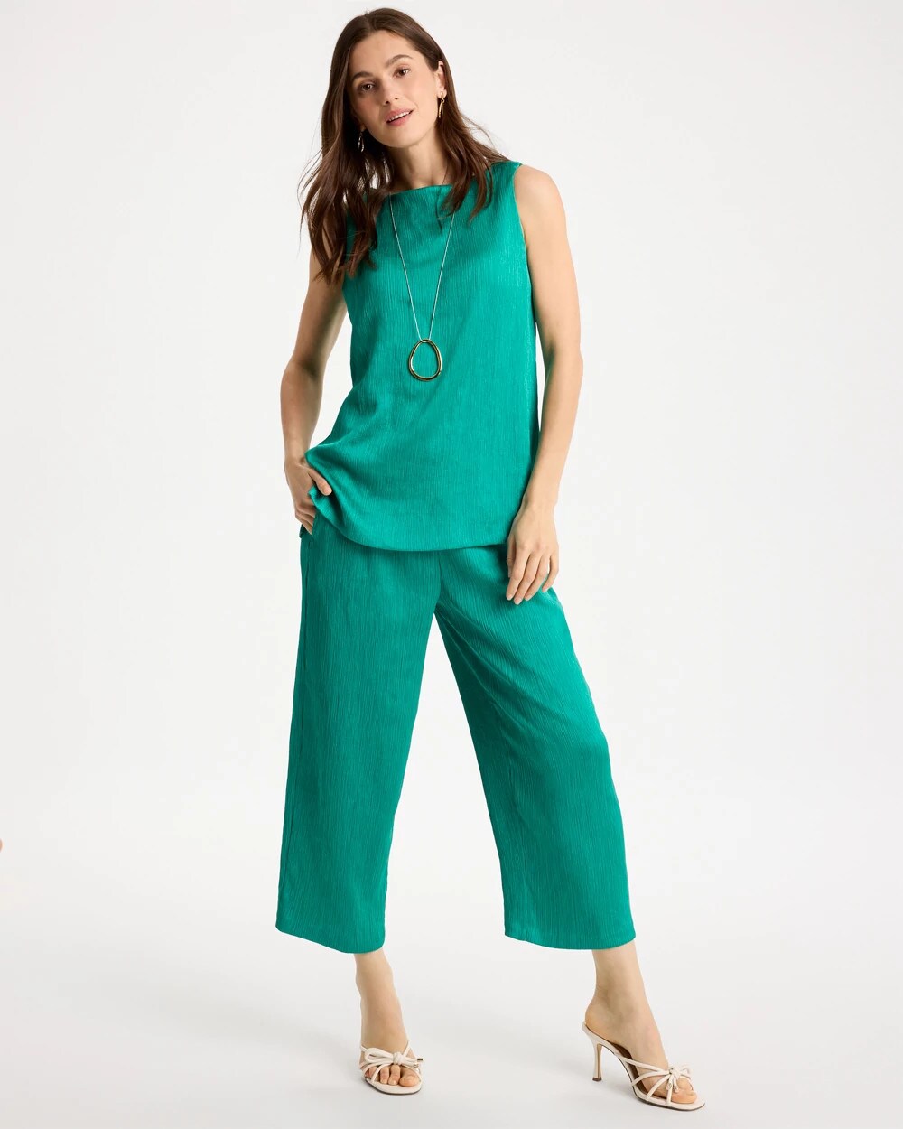 Chico's | Petite Travelers™ Crinkle Textured Crop Pants/ Topanga Green
