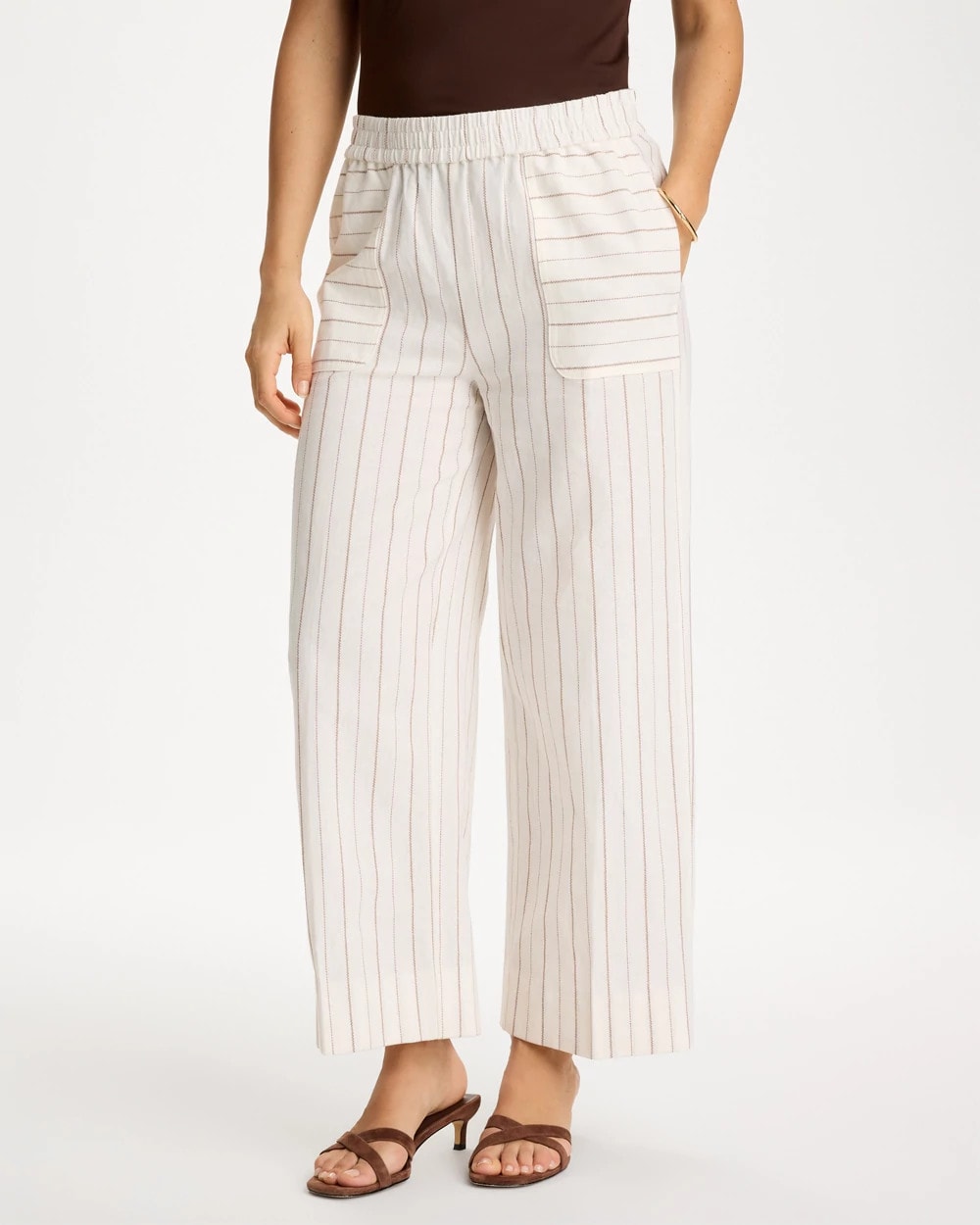 Chico's | Pinstriped Linen-Cotton Crop Pant/ Natural
