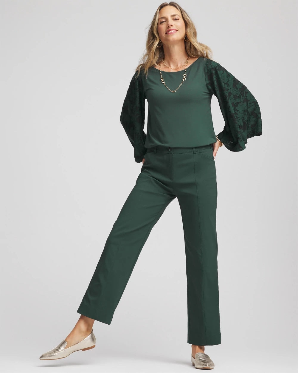 Chico's | Petite Bi-Stretch Straight Ankle Pants/ Darkest Spruce