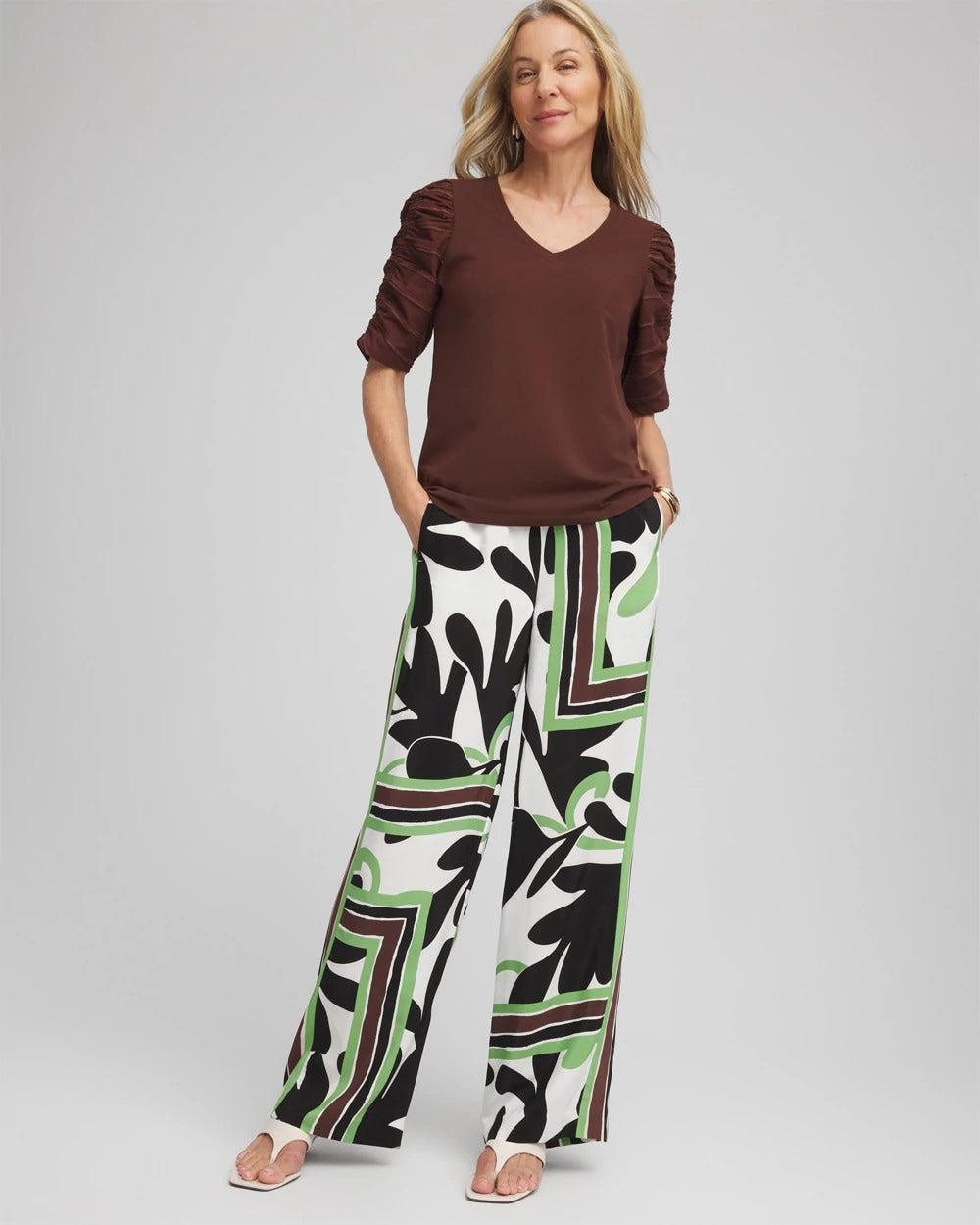 Chico's | Printed Silky Soft Pants/ Ecru