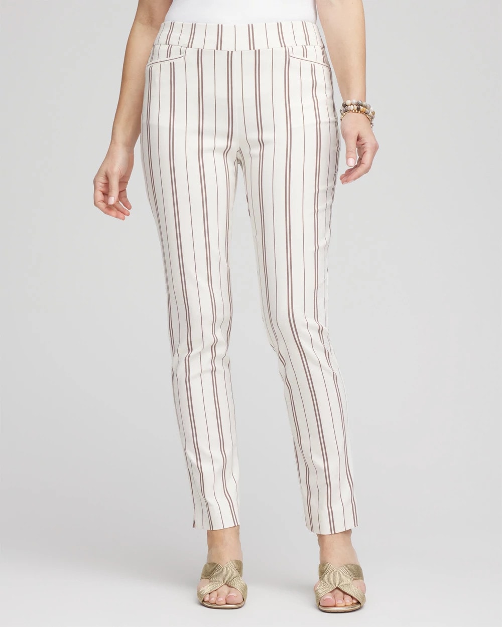 Chico's | Petite Brigitte™ Striped Ankle Pants/ Alabaster