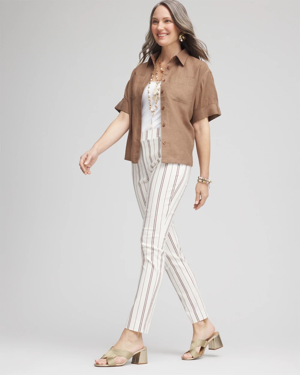 Chico's | Petite Brigitte™ Striped Ankle Pants/ Alabaster