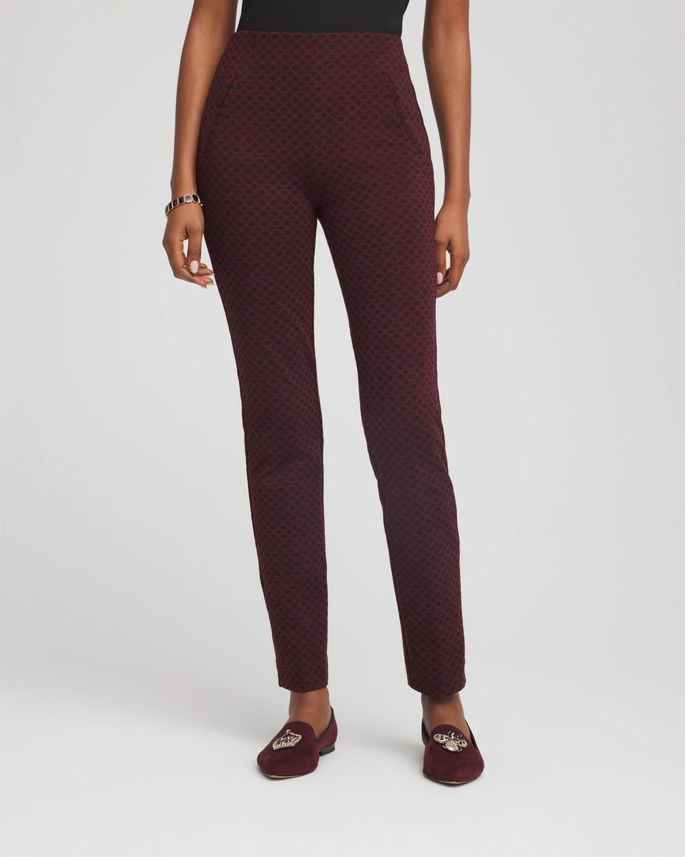 Chico's | Circle Jacquard Juliet Slim Ankle Pants/ Black