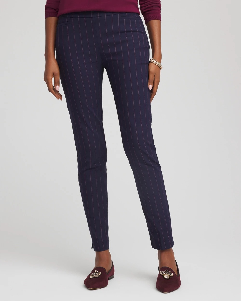 Chico's | Pinstriped Brigitte™ Slim Pull-On Ankle Pants/ Passport Blue