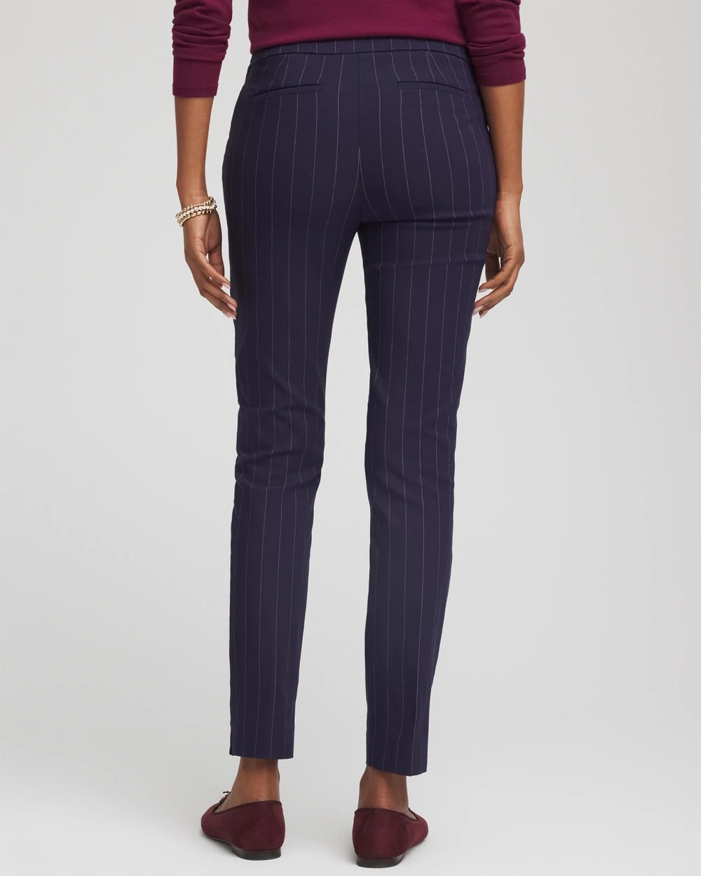 Chico's | Pinstriped Brigitte™ Slim Pull-On Ankle Pants/ Passport Blue