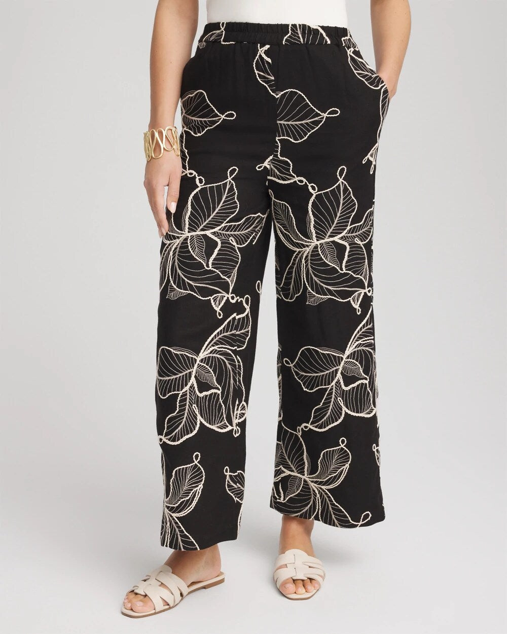 Chico's | Embroidered Wide-Leg Cropped Pants/ Black