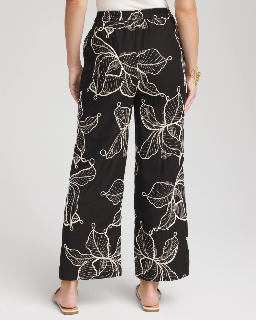 Chico's | Embroidered Wide-Leg Cropped Pants/ Black