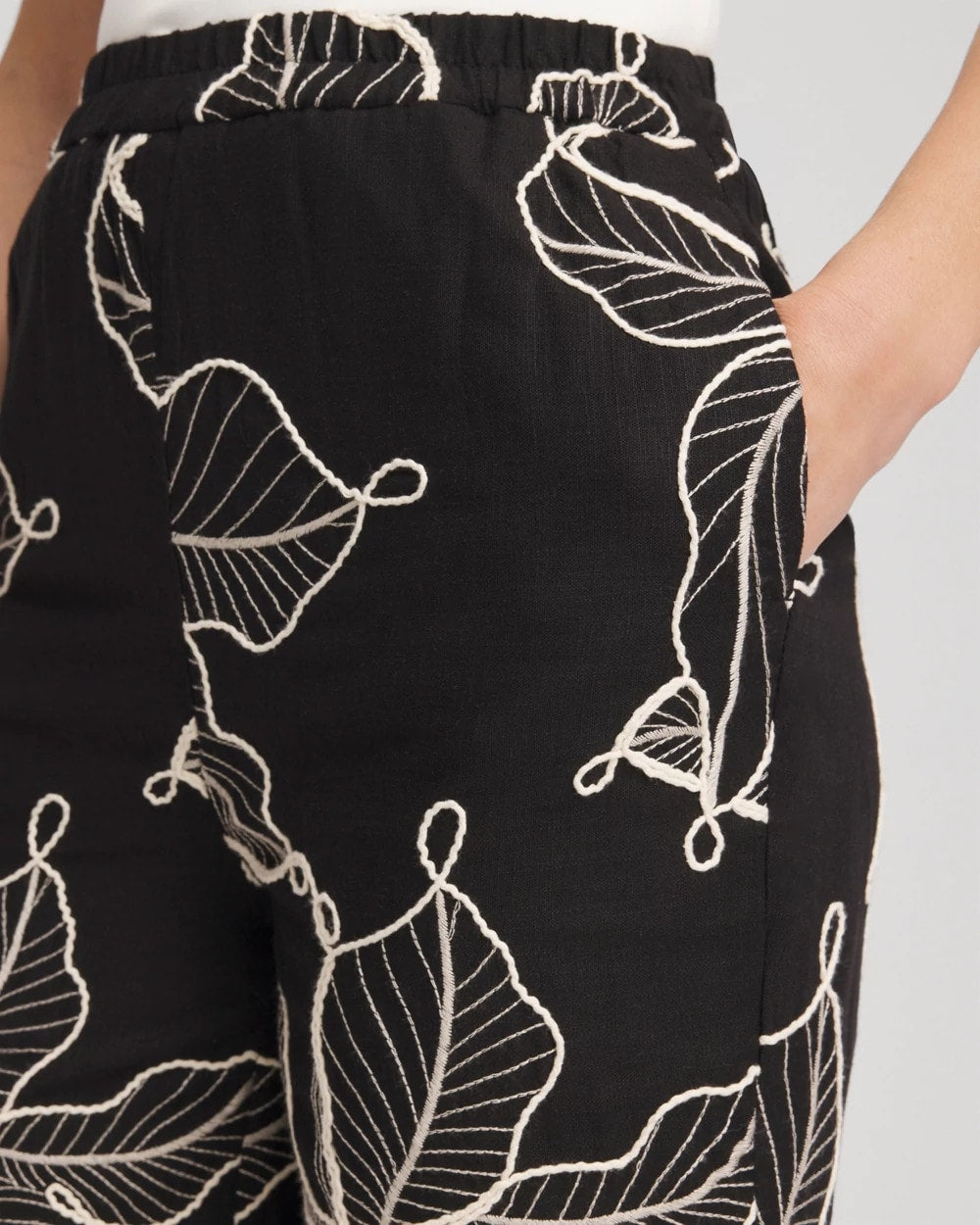 Chico's | Embroidered Wide-Leg Cropped Pants/ Black