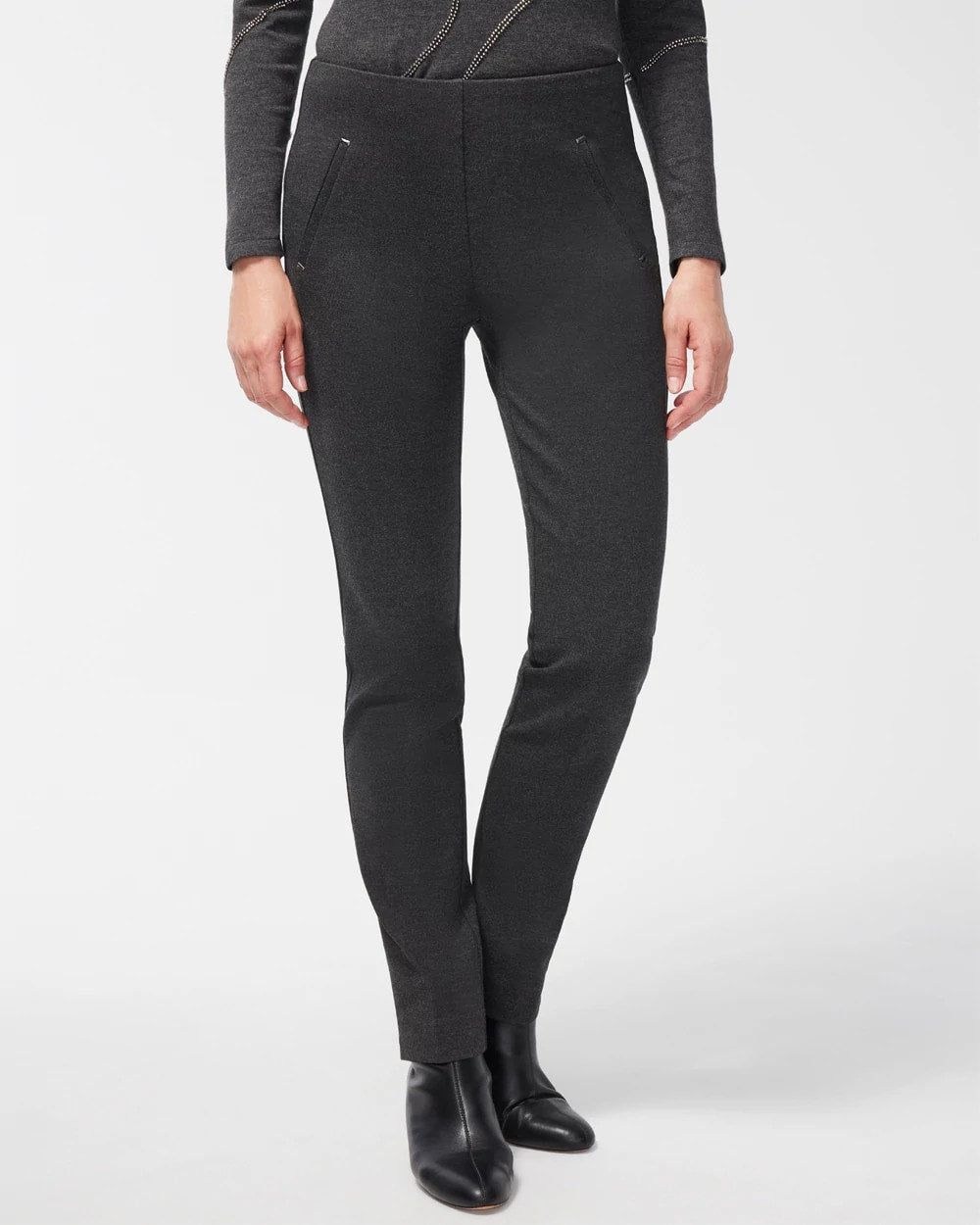 Chico's | Juliet Trim Detail Ponte Pants/ Graphite Heather Gray