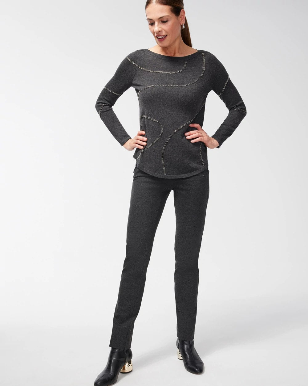 Chico's | Juliet Trim Detail Ponte Pants/ Graphite Heather Gray