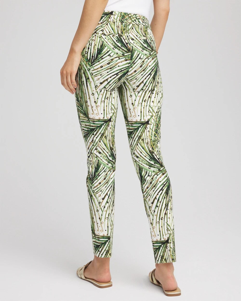 Chico's | Brigitte™ Slim Ankle Palm-Print Pants/ Ecru