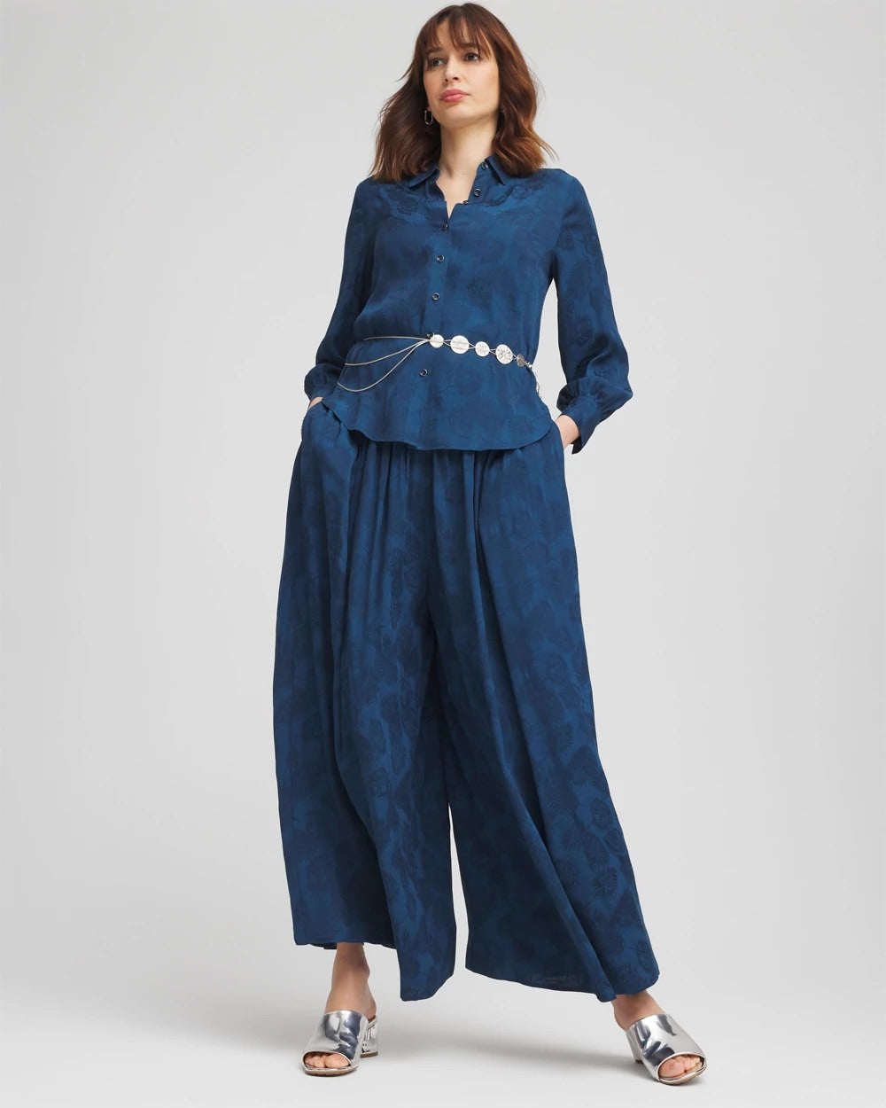Chico's | Jacquard Culotte Wide-Leg Pants/ Seaport