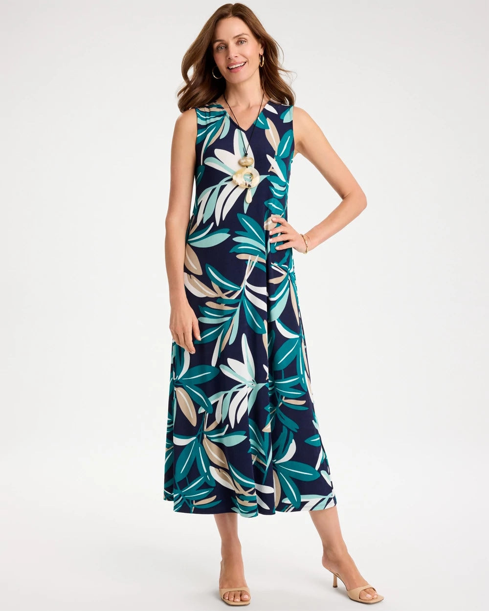 Chico's | Travelers™ Palm Maxi Dress/ Kings Navy