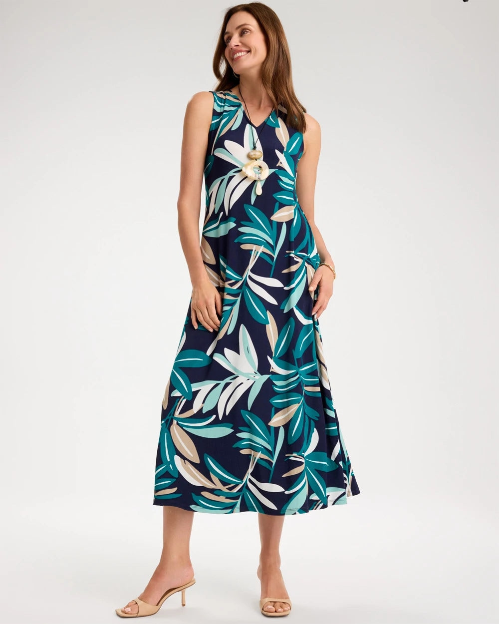 Chico's | Travelers™ Palm Maxi Dress/ Kings Navy