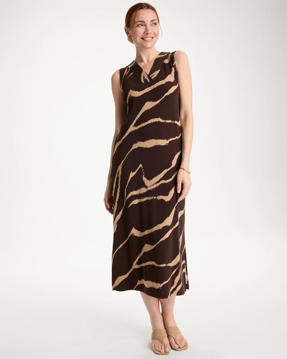 Chico's | Travelers™ Zebra Double V-Neck Maxi Dress/ Cocoa Bean