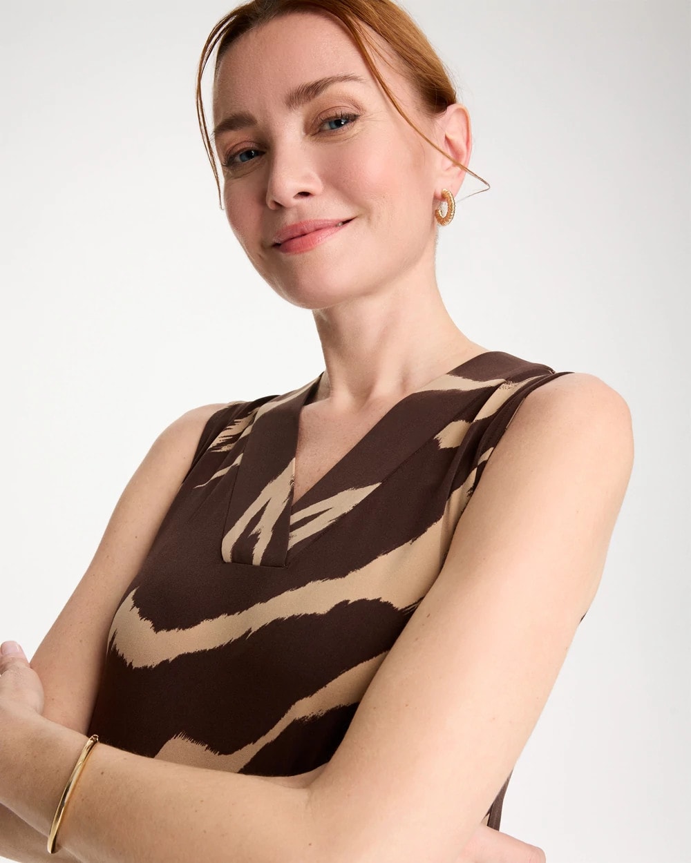 Chico's | Travelers™ Zebra Double V-Neck Maxi Dress/ Cocoa Bean