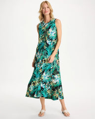 Chico's | Palm Printed Knit Maxi Dress/ Topanga Green