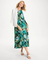 Chico's | Palm Printed Knit Maxi Dress/ Topanga Green