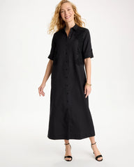 Chico's | Embellished Linen-Cotton Shirtdress/ Black