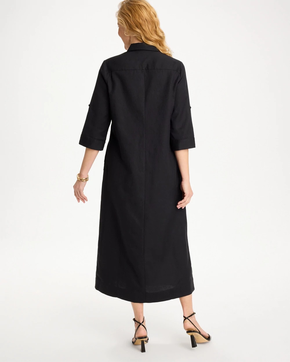 Chico's | Embellished Linen-Cotton Shirtdress/ Black
