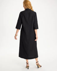 Chico's | Embellished Linen-Cotton Shirtdress/ Black