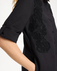 Chico's | Embellished Linen-Cotton Shirtdress/ Black