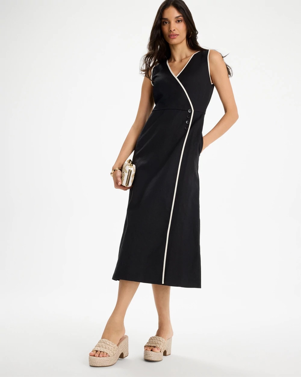 Chico's | Sleeveless Surplice Linen Dress/ Black