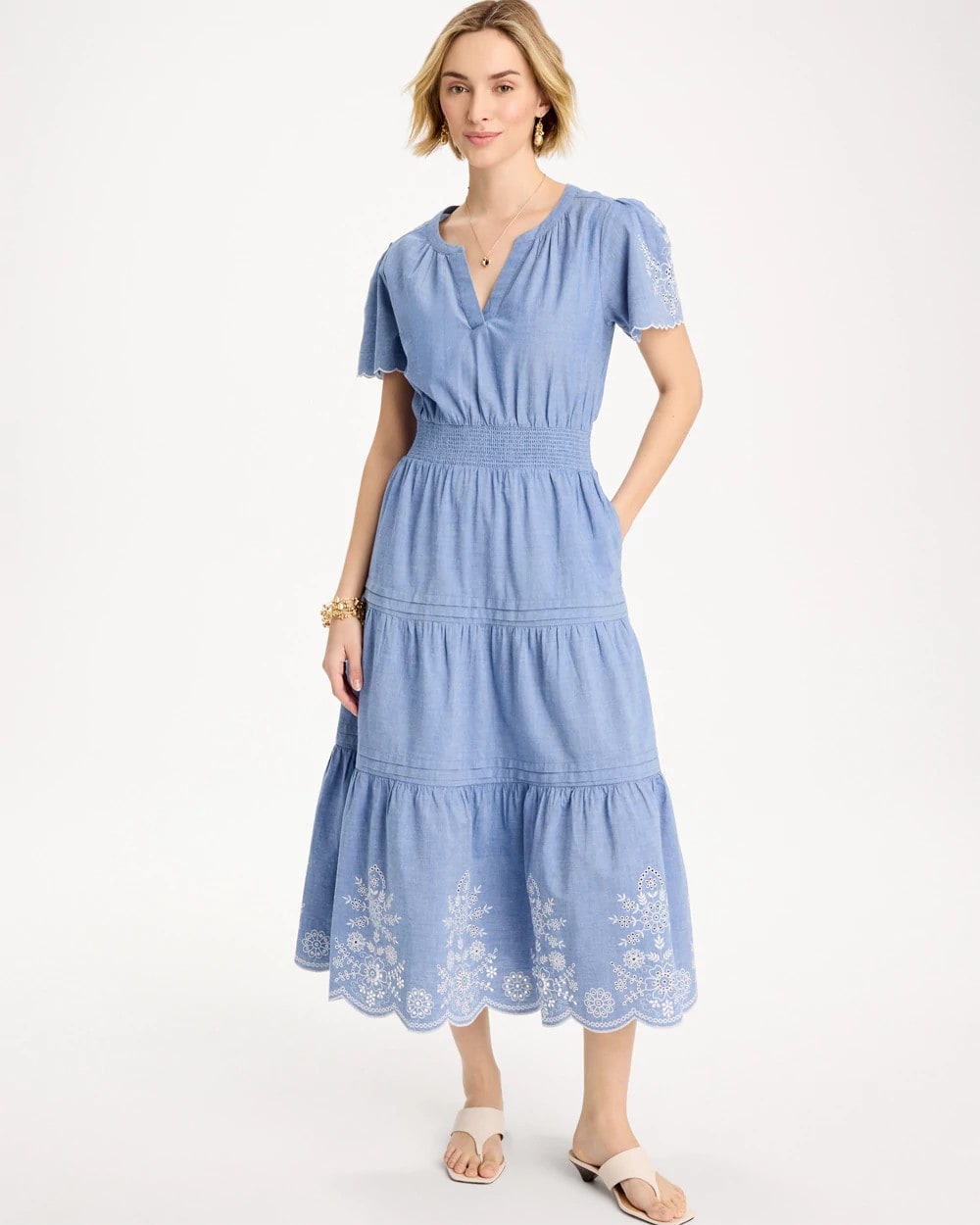 Chico's | Chambray Embroidered Dress/ Light Indigo