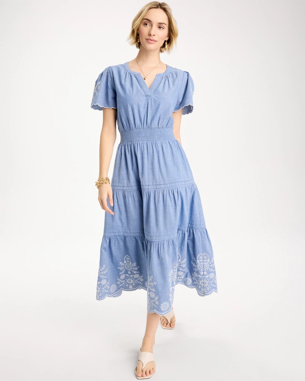 Chico's | Chambray Embroidered Dress/ Light Indigo