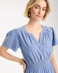 Chico's | Chambray Embroidered Dress/ Light Indigo