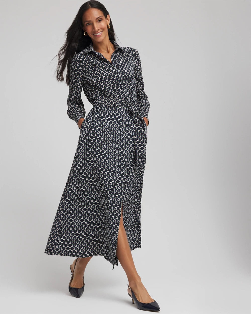 Chico's | Chain Print Maxi Shirtdress/ Passport Blue