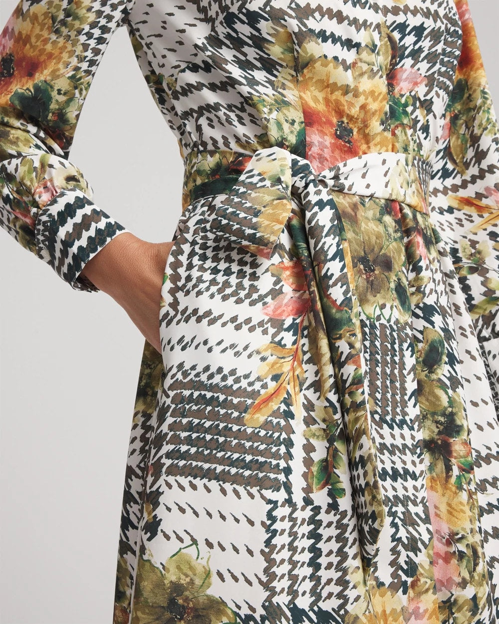 Chico's | Artisanal Floral Print  Maxi Shirtdress/ Ecru