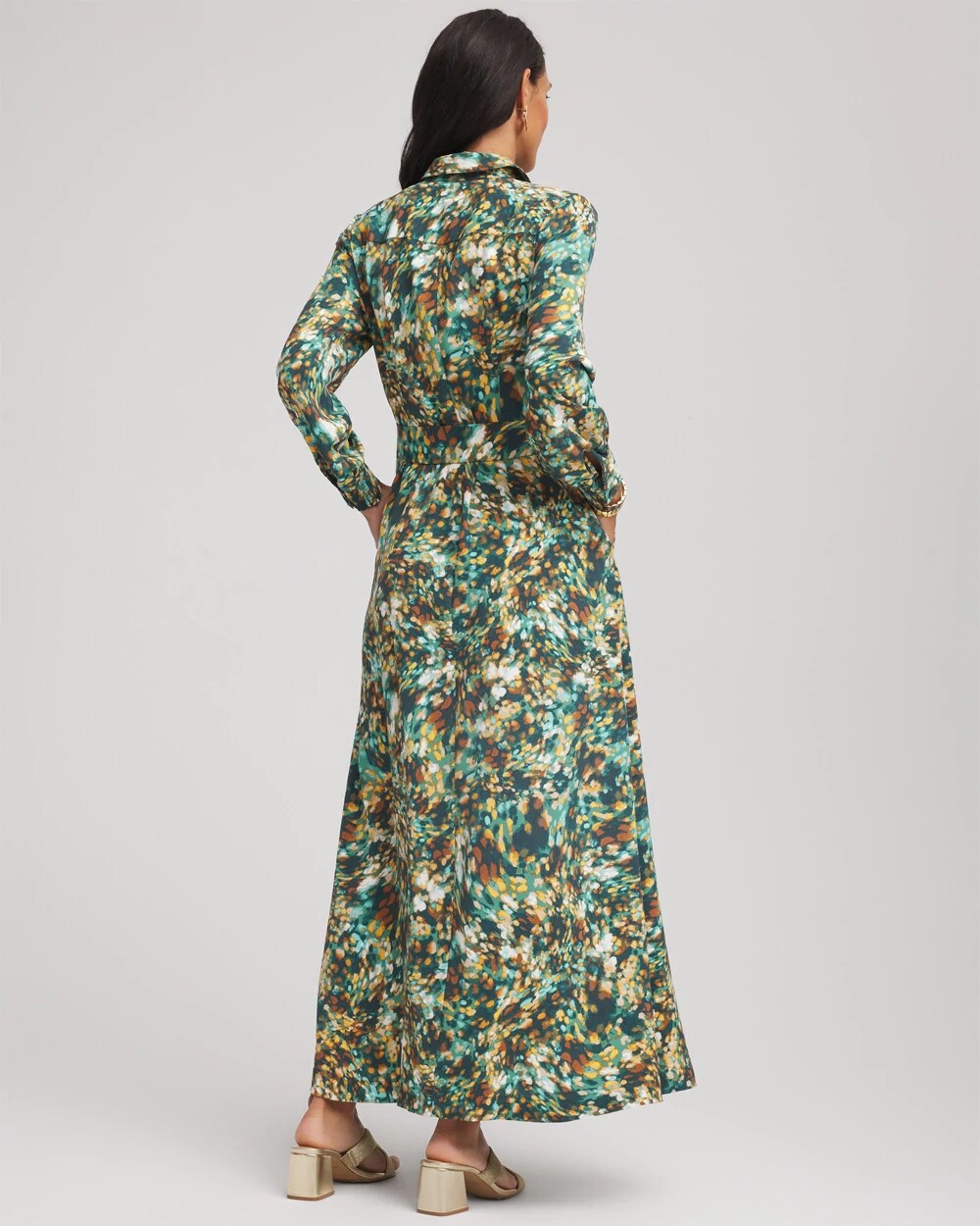 Chico's | Printed Long-Sleeved Shirtdress/ Darkest Spruce