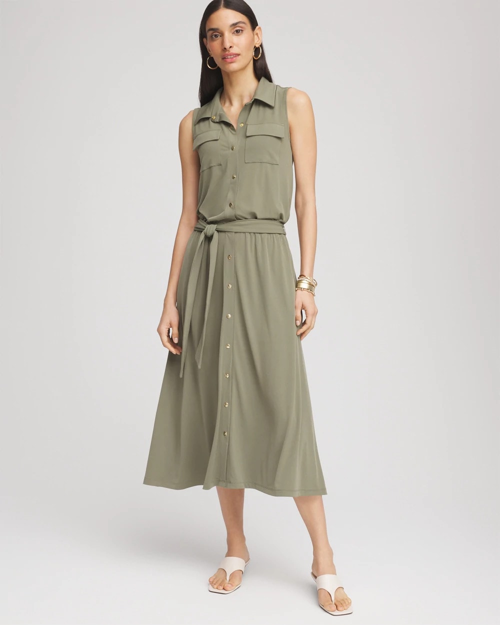 Chico's | Travelers™ Knit Sleeveless Shirtdress/ Dusty Olive